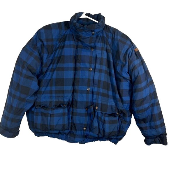 VTG Polo Ralph Lauren Sport Men's Blue Checkered Down Puffer Jacket Sz XL - Picture 1 of 10